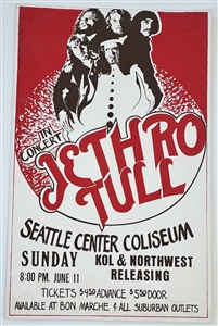 1972 OP-1 Jethro Tull Cardboard Poster - Seattle Center Coliseum- AOR Graded 7.0-IMPOSSIBLE TO FIND!