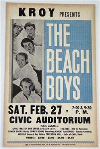1965-OP-1 The Beach Boys Poster-Civic Auditorium-AOR Graded 8.0 - Super Clean 59 Year Old CARDBOARD!