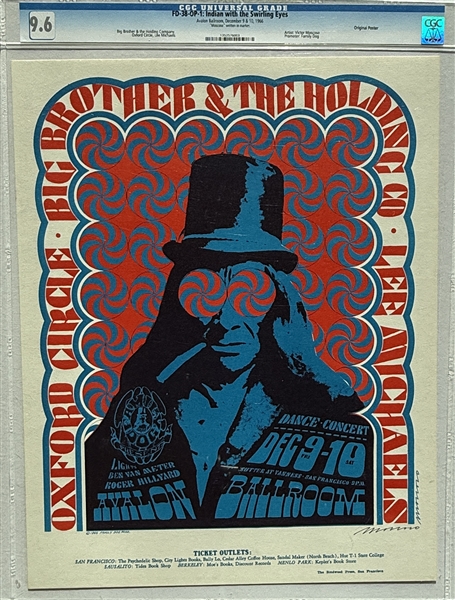 1966- FD-38 OP-1 -Big Brother & The Holding Co. Avalon Ballroom Poster -CGC Graded 9.6 - SIGNED MOSCOSO!