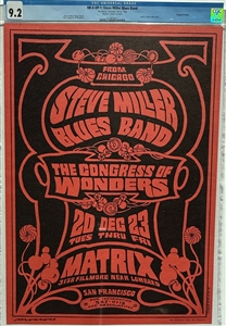 1966- NR-0 OP-1 -Steve Miller Blues Band Matrix Poster - CGC Graded 9.2- SIGNED AND RARE!