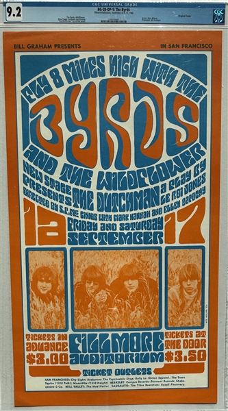 1966- BG-28 OP-1 -The Byrds Fillmore Auditorium Poster -CGC Graded 9.2- FINEST GRADED - MAJOR SLEEPER / SETBREAKER!