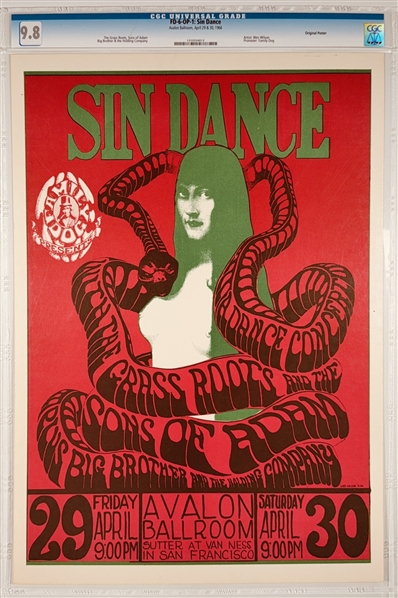 1966 FD-6 OP-1 - Big Brother "Sin Dance" Poster -Avalon Ballroom - CGC Graded 9.8 -CLASSIC EARLY ISSUE!
