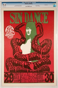 1966 FD-6 OP-1 - Big Brother "Sin Dance" Poster -Avalon Ballroom - CGC Graded 9.8 -CLASSIC EARLY ISSUE!
