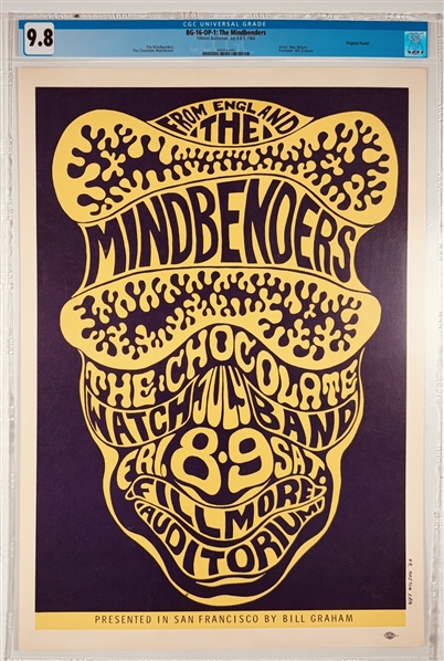 1966 BG-16 OP-1 Mindbenders Poster - Fillmore Auditorium- CGC Graded 9.8 -TIED FOR FINEST KNOWN!