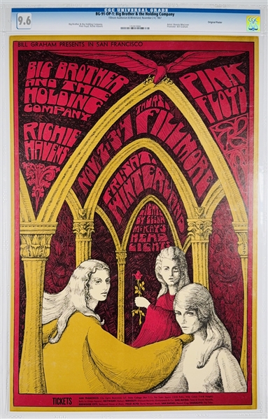1967 BG-91 OP-1 Pink Floyd /Big Brother Poster -Fillmore & Winterland -CGC Graded 9.6 -HISTORIC FIRST US CONCERT!