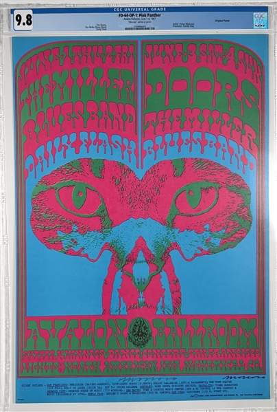 1967 FD-64 OP-1 The Doors Poster - Avalon Ballroom - CGC Graded 9.8- SIGNED MOSCOSO!