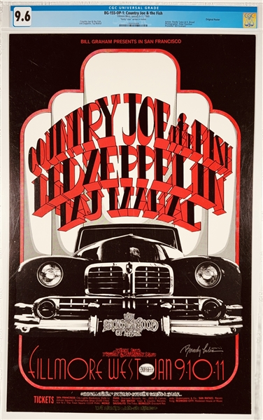 1969 BG-155 OP-1 Led Zeppelin Poster - Fillmore West -CGC Graded 9.6 - SIGNED TUTEN!