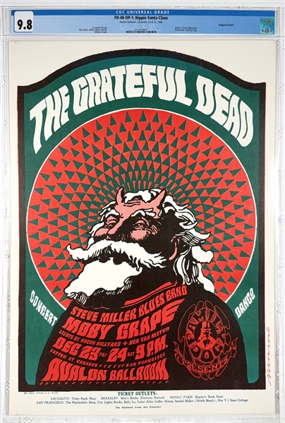1966 FD-40 OP-1 Grateful Dead " Hippie Satanic Santa" Poster -Avalon Ballroom - CGC Graded 9.8 -CLASSIC DEAD ISSUE!