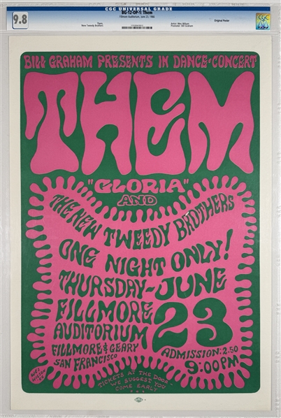 1966 BG-12 OP-1 Van Morrison / Them Fillmore Auditorium Poster -CGC Graded 9.8 - KING AUTHENTICATED!