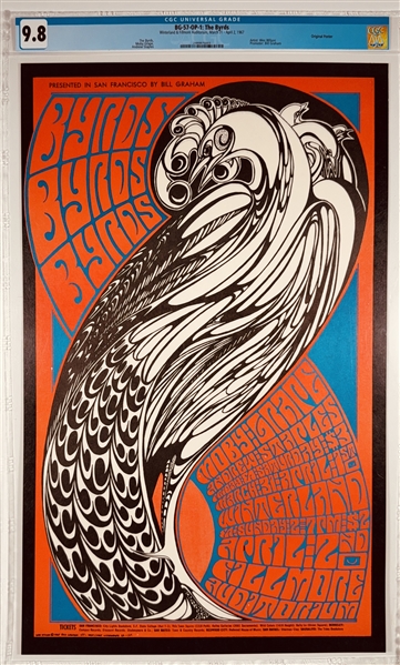 1967 BG-57 OP-1 The Byrds Fillmore Auditorium Poster -CGC Graded 9.8 -UNDERVALUED GEM!