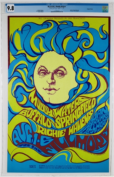1967 BG-76 OP-2 Muddy Waters Poster- Fillmore Auditorium - CGC Graded 9.8