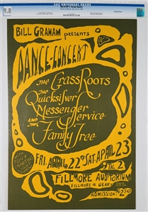 1966 BG-0 OP-1 Grass Roots Poster -Fillmore Auditorium -CGC Graded 9.8